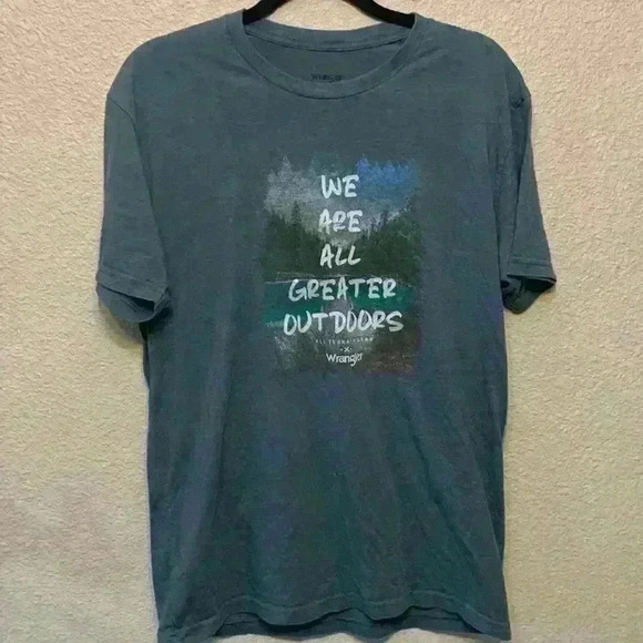 Wrangler We are all greater outdoors blue t-shirt sz L casual everyday comfy - Picture 1 of 4